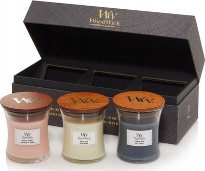 Set qirinj aromatik WoodWick 3 Mini Hourglass Floral, kavanoz qelqi, fitil druri