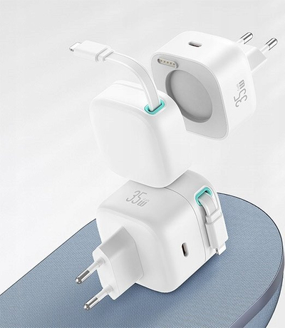 Adapter karikimi Usams, 35W, 1xUSB, me kabllo Lightning, i bardhë