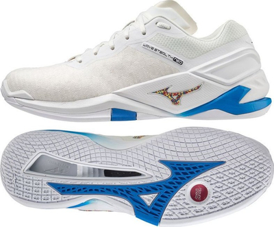 Këpucë hendbolli Mizuno Wave Stealth NEO, për burra, të bardha me blu