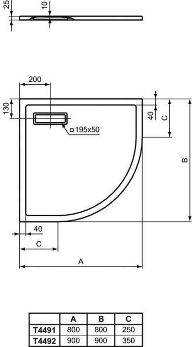 Vaskë dushi Ideal Standard Ultra Flat New T449101, 800 x 800 mm, akrilik, e bardhë me shkëlqim