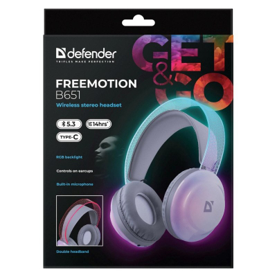 Безжични гејмерски слушалки Defender FreeMotion B651, Bluetooth, со RGB осветлување, црни