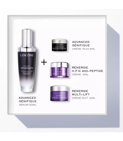 Set Lancôme, Serum Advanced Génifique, 50ml + Krem fytyre Rénergie Hpn 300 Peptide,15ml + Krem nate Rénergie Multi-Lift, 15ml + Krem për syAdvanced Génifique Yeux, 5ml