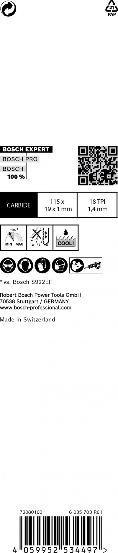 Teh për sharrë reciproke Bosch EXPERT S 522 EHM, për metal, 1 copë