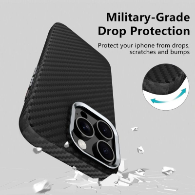 Заштитна маска Tech-Protect Ion Carbon MagSafe, за iPhone 16 Pro, карбон, црна со сребрена