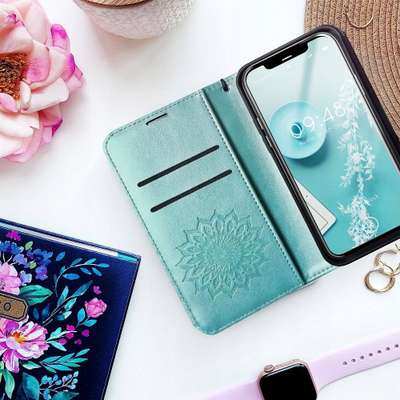 Kuti telefoni Mezzo Book për Samsung A13 5G A04s, portofol, mandala, jeshile