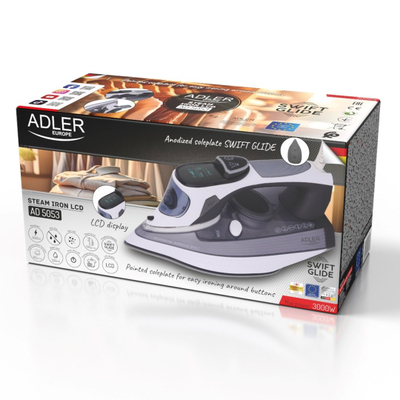 Hekur me avull Adler AD 5053, 3000W, ekran LCD, blu