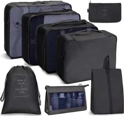 Set organizuesh udhetimi, 8 pjese, poliester Oxford, i zi
