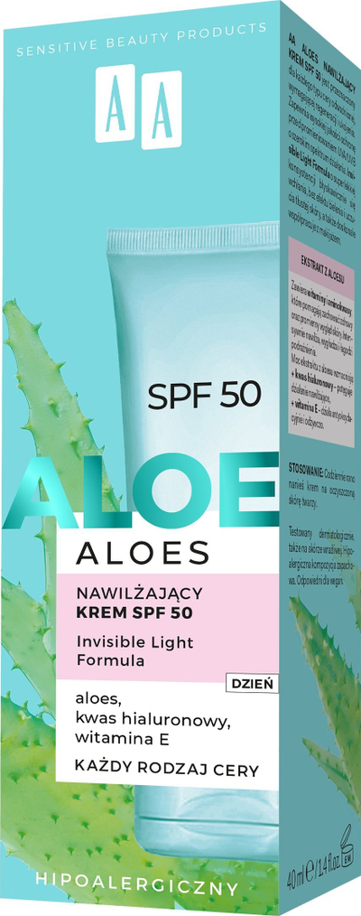 Krem fytyre AA Aloe Moisturizing, SPF50, për lagështi, 40ml
