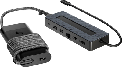 Hub USB C me karikues universal HP, 2x 4K, i vogël, i zi