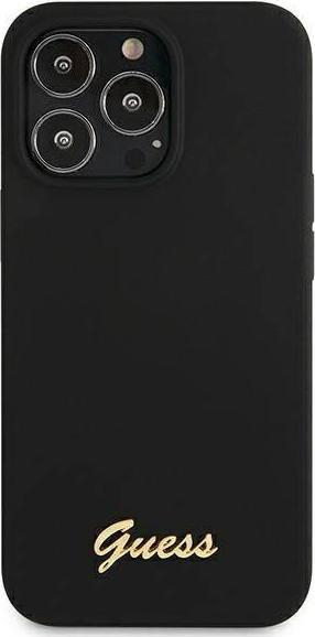 Maskë telefoni Guess prej silikoni me shkrim Gold Logo për iPhone 13 Pro dhe 13 6.1", silikon, e zezë
