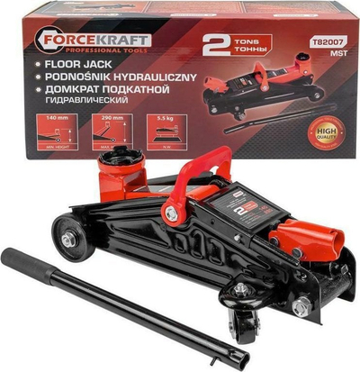 Krik hidraulik dyshemeje Forcekraft T82007, 2 ton, lartësi 140 290 mm, i kuq me të zi