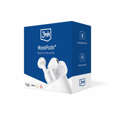 Kufje 3MK MovePods, Bluetooth, pa tel, të bardha