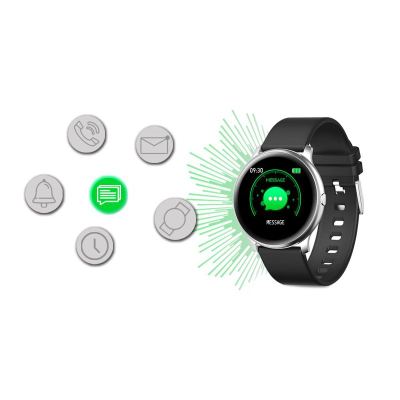 Smartwatch G.Rossi SW010-13, ekran i rrumbullakët, rrip silikoni, i zi