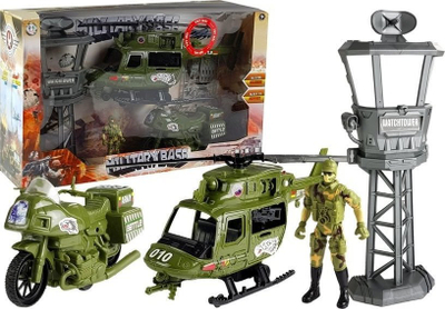 Сет играчки воен Leantoys Military Set Helicopter Tower, хеликоптер со кула за набљудување, повеќеелементен, шарен