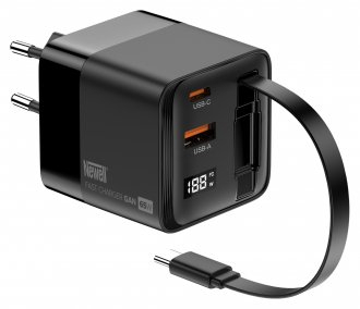 Karikues muri Newell GaN 65W, 3 porta USB, me ekran LCD, ngjyrë e zezë