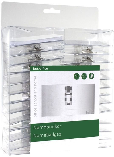 Badge emri BNT Stickn Nameplate Clip, 50x90mm, set 50 copë, transparent