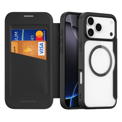 Këllëf telefoni Dux Ducis Skin X Pro për iPhone 17 Pro, me portofol, MagSafe, i zi