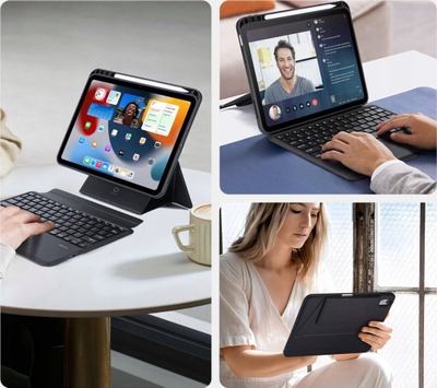 Këllëf tastiere Bluetooth me touchpad për iPad 11\", që shkon me iPad Pro 2024 edhe iPad Air 7/6/5, ngjyrë e zezë