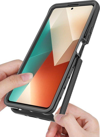 Futrollë Tech-Protect Defense360 për Xiaomi Redmi Note 13 5G, mbrojtje 360°, transparente, e zezë