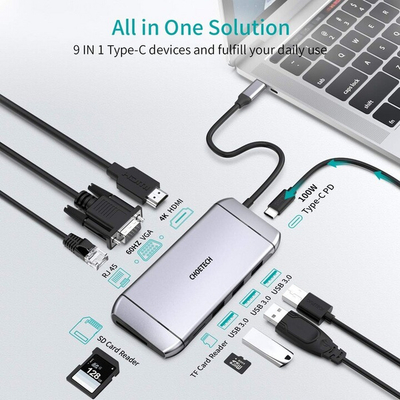 Docking station Choetech HUB HUB-M15, 9in1, 3x USB-A 3.0, HDMI 4K, VGA, PD 100W, RJ45