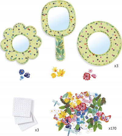 Set kreativ DIY Djeco Floral Softness, 3 pasqyra për zbukurim, ngjitëse mozaik, shumëngjyrësh