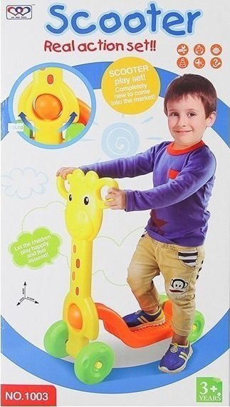 Sekuter për kalamaj Leantoys NO.1003, 4 rrota, me formë xhirafe, i verdhë