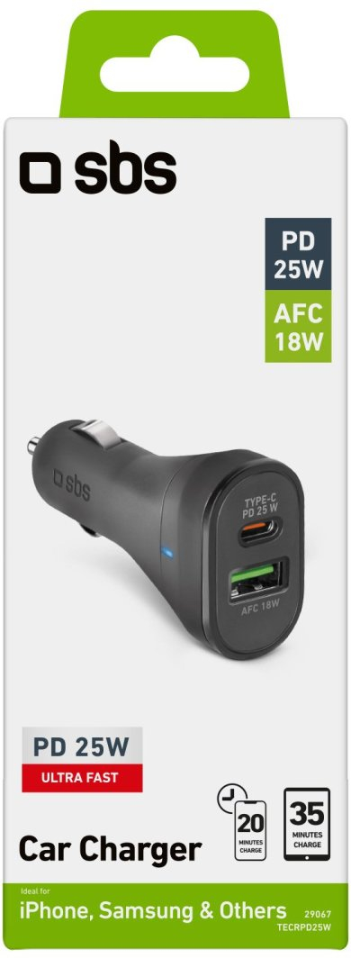 Karikues makine SBS TECRPD25W, 25W, USB-A dhe USB-C, Power Delivery, i zi