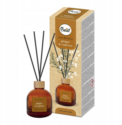 Freskues për ambient Brait Herbal, Ginger Cypress, me shkopinj difuzori, 100ml