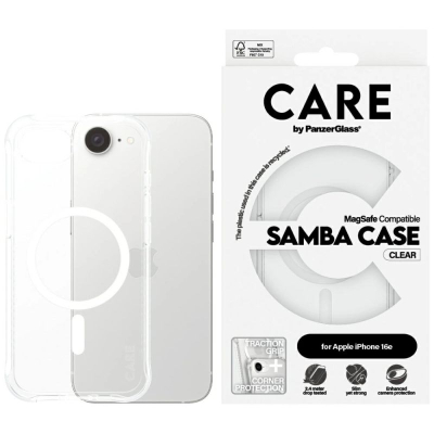 Футрола за телефон PanzerGlass CARE by Samba Case, проѕирна, компатибилна со Qi, за iPhone 17e 16e