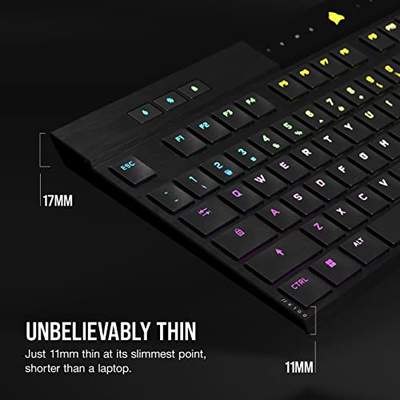 Tastierë gaming CORSAIR K100 Air Wireless, mekanike Cherry MX Ultra Low Profile, RGB, me Bluetooth, e zezë