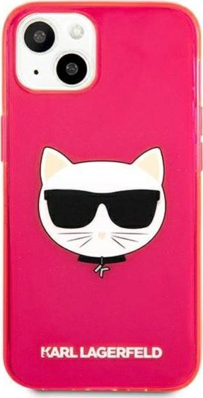 Mbulesë telefoni Karl Lagerfeld Choupette Head për iPhone 13 mini, TPU, rozë fluo