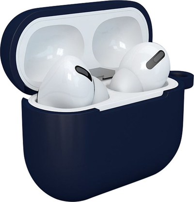 Kuti mbrojtëse për Apple AirPods 3, silikon i butë, me karabinë, blu e errët