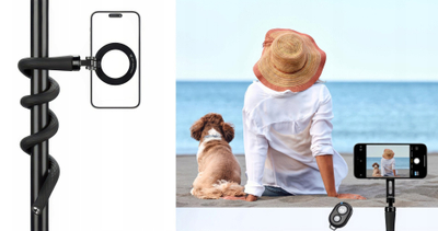 Mbajtës fleksibil për telefon K&amp;F Concept, me triped magnetik, me vidë 1/4" dhe adapter GoPro, i zi