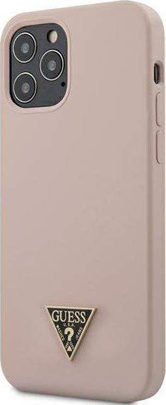 Футрола за телефон Guess Silicone Metal Triangle Pro, за iPhone 12 Pro Max, силикон, светло розова