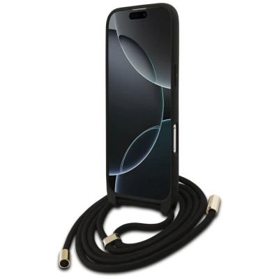 Mbulesë telefoni Guess 4G Big Logo Cord Crossbody për iPhone 17 Air, me kordelë, e zezë