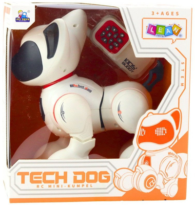 Lodër qen robotik LeanToys Tech Dog, telekomandë, dritë dhe tinguj, e bardhë portokalli