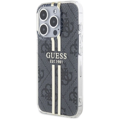 Mbrojtëse telefoni Guess IML 4G Gold Stripe për iPhone 15 Pro 6.1\", e zezë