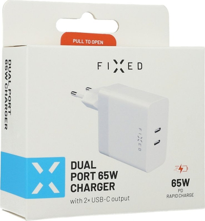 Karikues muri FIXED Travel, 2x USB C, 65W PD, i bardhë