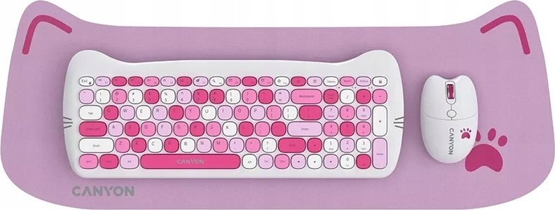 Set tastierë dhe maus Canyon HSET W6 Kitty Edition, wireless, 104 taste, rozë
