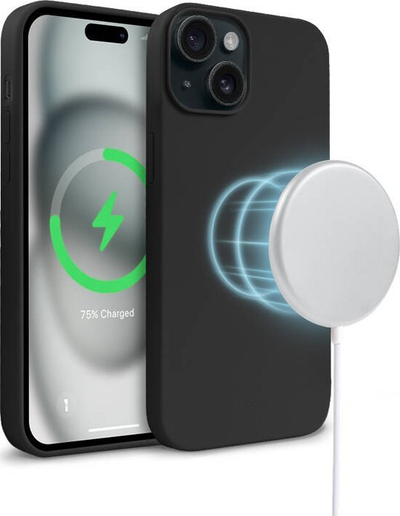 Заштитна маска Crong Color Cover Magnetic за iPhone 15, MagSafe, силиконска, црна