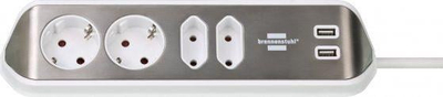Prizë këndore Brennenstuhl Estilo Corner, 4 dalje, 2x USB, kabllo 2 m, argjendtë