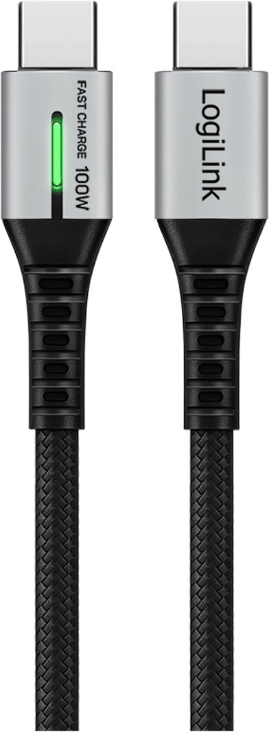 Kabllo USB C LogiLink C/M në C/M, 0.5m, 100W, najlon, e zezë