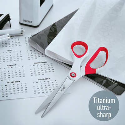 Gërshërë zyre Leitz WOW Titanium 53192026, teh çelik inoks me veshje titani, dorezë e rehatshme ergonomike