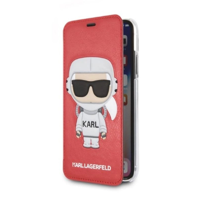 Kapak libri Karl Lagerfeld KLFLBKPXKSCORE për iPhone X XS, lëkurë ekologjike, i kuq