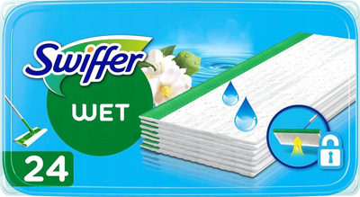 Peceta të lagta për dysheme Swiffer Wet, Morning Fresh, 24 copë, blu
