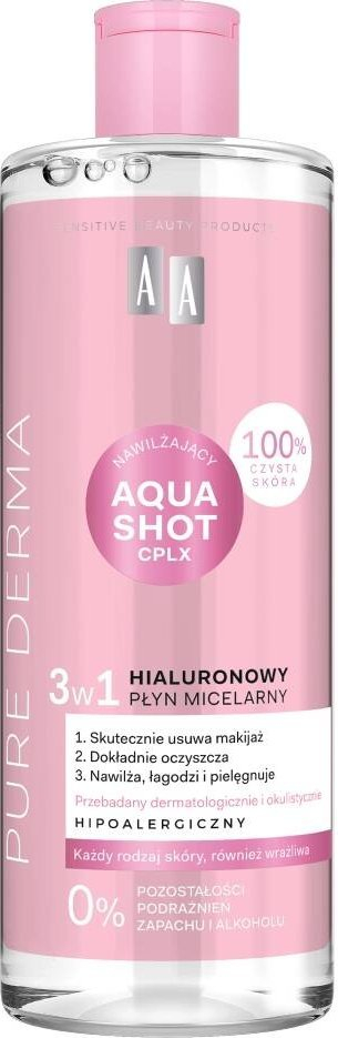 Solucion micelar AA Cosmetics Aa Pure Derma Hyaluronic, 3 në 1, 500ml