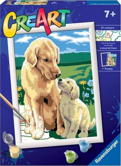 Set pikturimi Ravensburger CreArt Series D Retriever in the Meadow, piktur me numra, mosha 7+, shumëngjyrësh