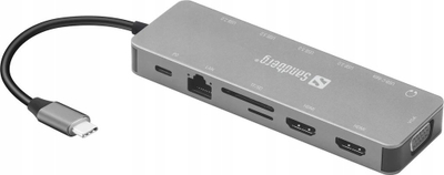 Dok udhëtimi USB-C Sandberg 13 në 1, 3 ekrane, Power Delivery 100W, gri