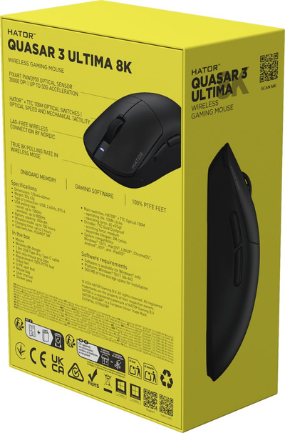 Maus gaming Hator Quasar 3 Ultima HTM762, wireless 2.4 GHz Bluetooth USB, 52 g, i zi