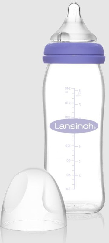 Шише за хранење од стакло Lansinoh Natural Wave, 240 ml, проѕирно